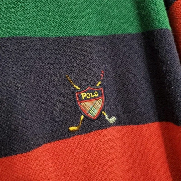 Polo Ralph Lauren Golf Shirt Vtg 90s Green Red Blue Striped Rugby Collared Sz XL - Picture 5 of 8